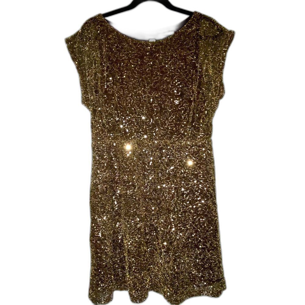 Charlotte Russe Brown Gold Cocktail Party Dress With Gold Sequins Back Cutout
